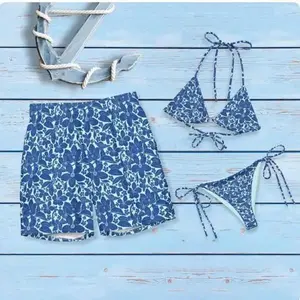 Tropical Matching Couples Swimsuits – Blue His & Hers Beachwear for Honeymoon Vacation, Y2K Style Summer