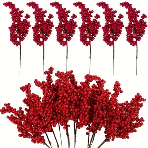 6-Pack classic Christmas berry picking-artificial red holly berry stems, used for holiday home decoration, DIY Christmas tree decorations, Christmas ornaments, plastic seasonal decorations without electricity, no feathers.