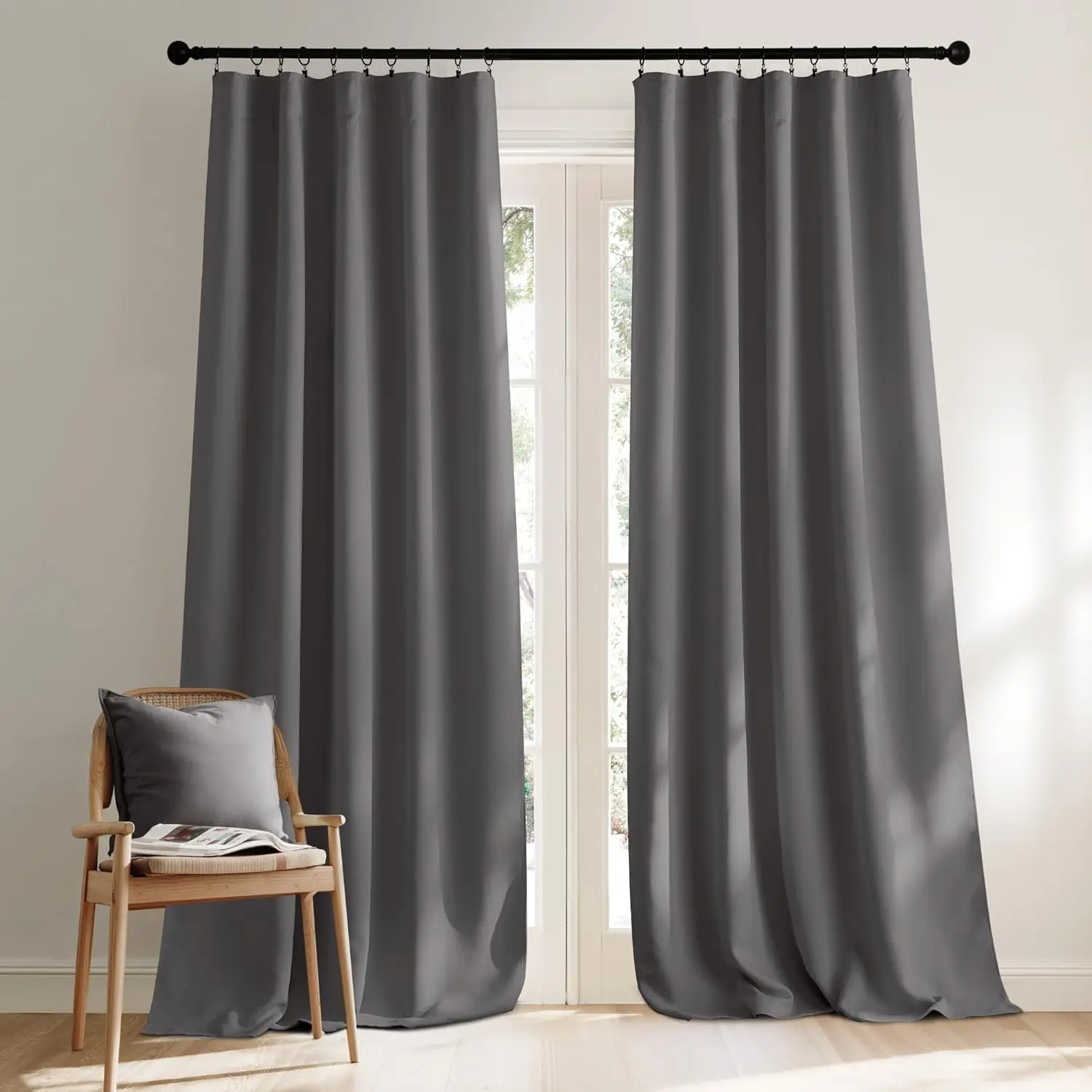 NICETOWN Gray Blackout Curtains - 2 PCs 52x108 Inch Rod Pocket Drapes, Insulating Energy-Saving Solid Panels for Bedroom, Hall, Black-Out Curtains