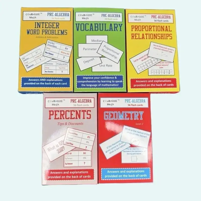 5-Pack Flashcards (Prealgebra/Algebra), Courtside Math, Grade Level Options 6th - 8th Grade