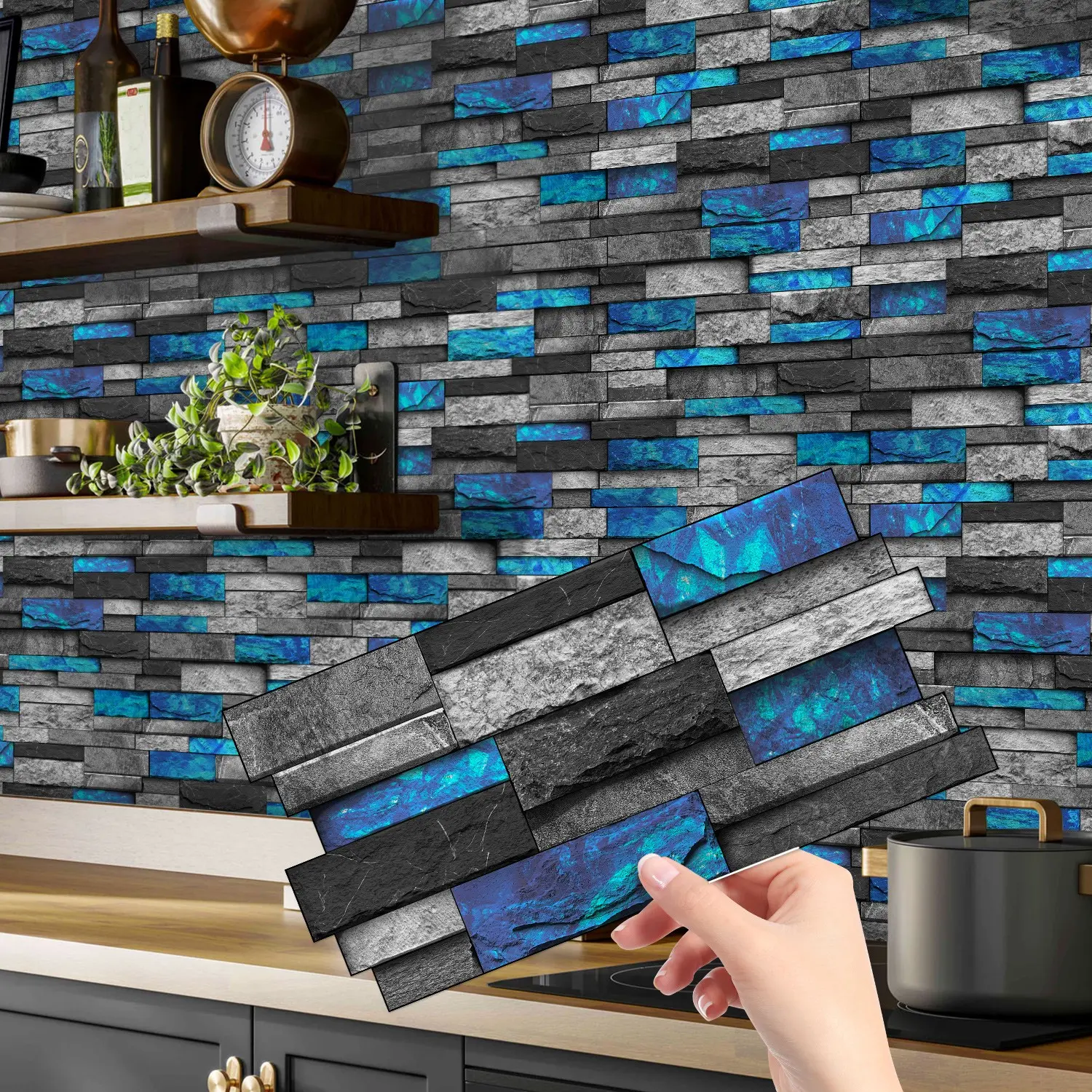 (12pcs/24pcs/48pcs) Faux Marble Wood Grain Design, Interlocking Marble Tile Stickers, Decorative Wall Sticker, Suitable for Kitchen Bathroom Bedroom Living Room Renovation, 12cm x 24.6cm Marble Pattern Sticker #TOP PICKS