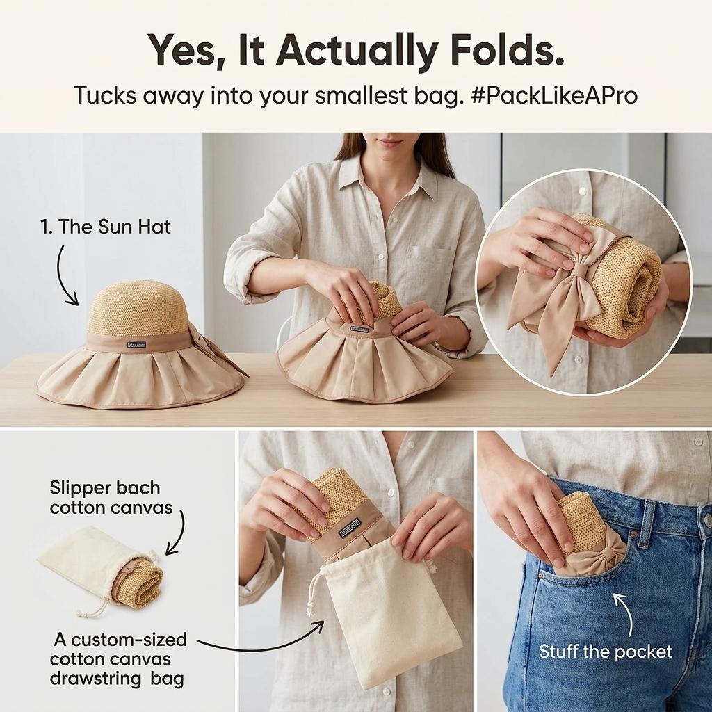 Beach Sun Straw Hats for Women, UPF 50+ UV Sun Protection Wide Brim Summer Straw Hat Foldable Packable Roll up Cap