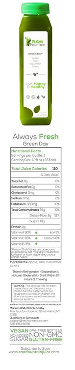 3 Day Green Juice Cleanse Detox by RAW Fountain, 18x 12oz Bottles of RAW Cold Pressed Juices, All Natural, No Gluten, No Wheat, No Artificial Flavors