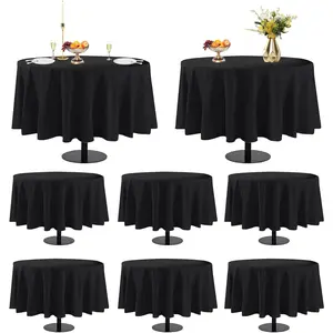 8 Pack Round Tablecloth 60 Inch Black Round Table Cover Fit 20 to 42 Inch Tables, Stain and Resistant Wrinkle Washable Table Cover for Party Wedding Buffet