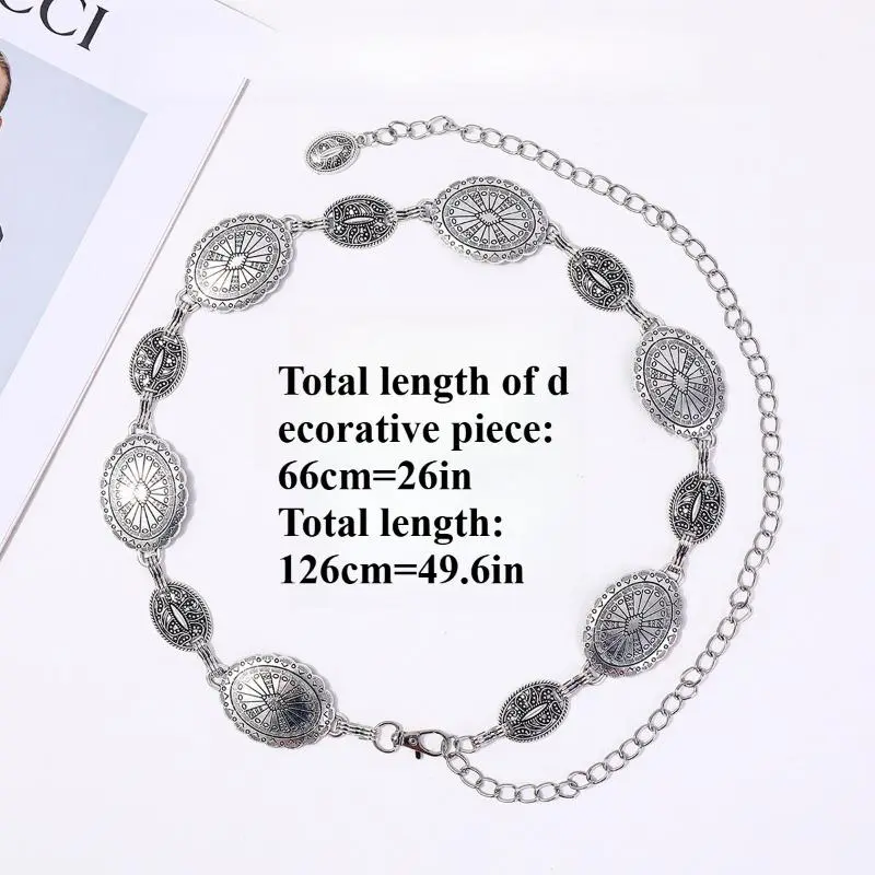 Women Cowgirl Chain Belt Metal Boho Waist Chain for Dresses 