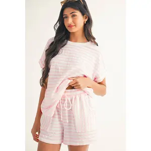 Pink and White Stripe Print Set
