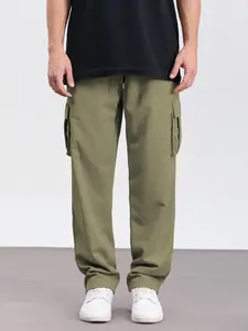 Men's Solid Pocket Cargo Pants, Street Fashion Casual Loose Fitting Trousers for Daily Wear, Men's Bottoms for All Seasons