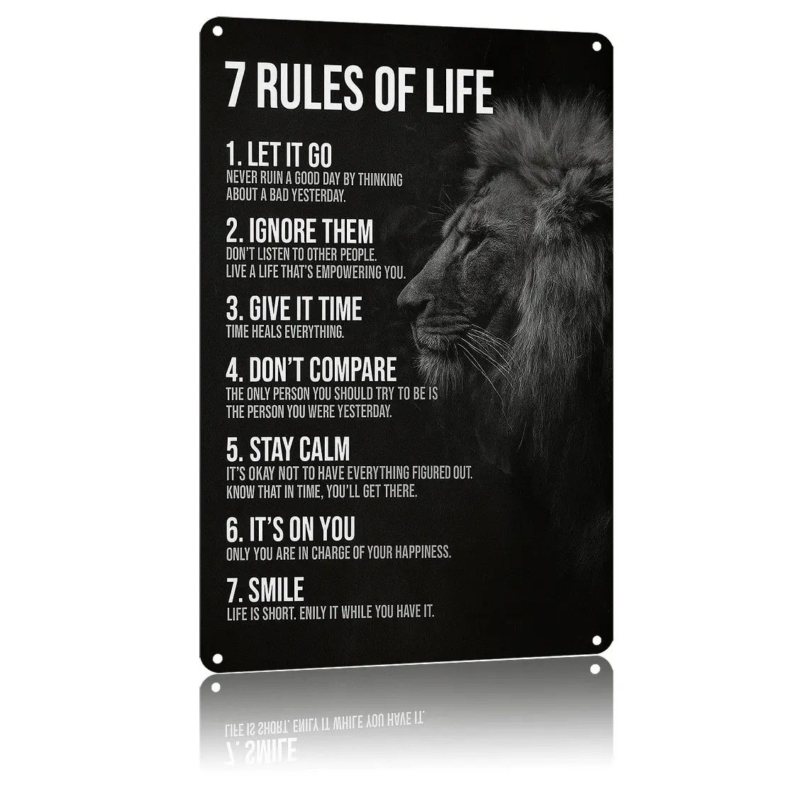 "7 Rules of Life" Quote Aluminium Metal Wall Plaque - 12x8in Universal Home Decor, Art Wall Decoration, Room Decor Gift for Home Supplies