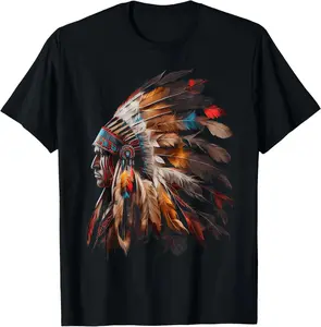 Native American Indian Headdress Graphic Tees Men Women T-Shirt Plus Size