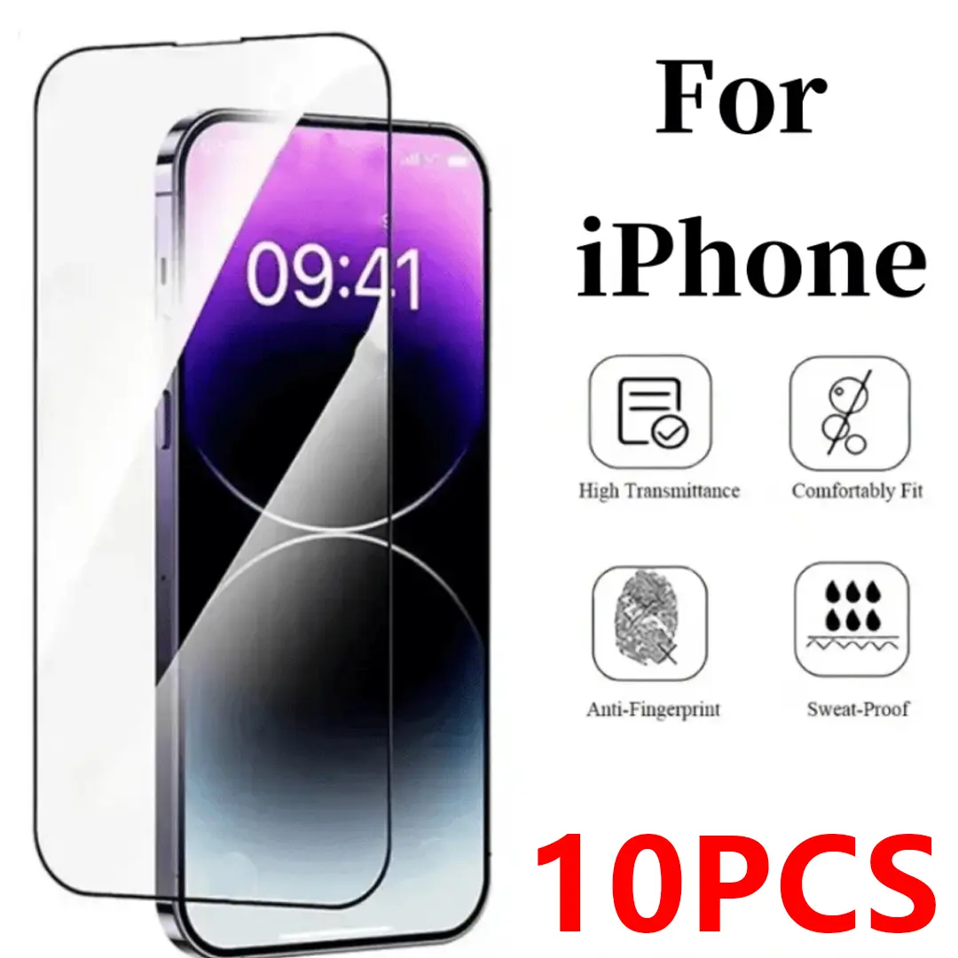 10pcs High Definition Tempered Glass Screen Protectors for iPhone 17 ProMax/Air 16/15/14/13/12/11Pro/XS Max, Smartphone Handheld Devices Protection Cover with Waterproof, Shockproof, Anti-Fall, Scratch-Resistant, Anti-Fingerprint Features