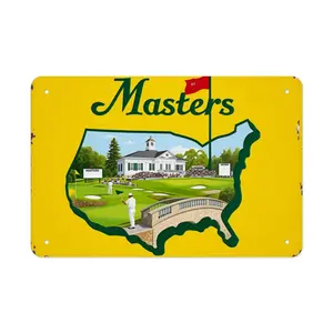 2D Flat 1 pc Metal Iron Painting, 11. 8 * 7. 9 in Masters Golf Course Map Design Home Decor For Bathroom, Garage, Kitchen, Bar