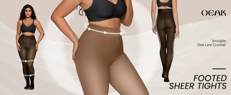 OEAK Women Fleece Lined Leggings Sheer Fake Translucent Pantyhose Thermal High Waisted Footed Opaque Tights