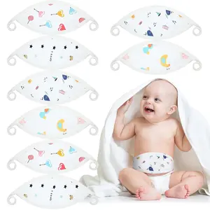 Newborn Infant Cotton Belly Wraps (8 Pcs, 4 Cute Cartoon Styles) - Soft Umbilical Cord Cover Bands for Abdomen Protection, 0-12 Months Baby Girl & Boy Gift