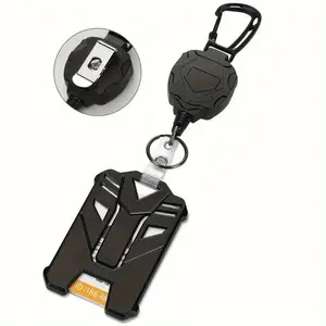 Premium Tactical ABS ID Badge Holder for Men, Retractable Vertical Card Slot Design, Sturdy Anti-Theft Portable Holder with Key Chain Clip for Daily Work & Outdoor Use