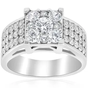 1 5/8 ct Square Framed Halo Diamond Engagement Ring Wide Pave 10k White Gold