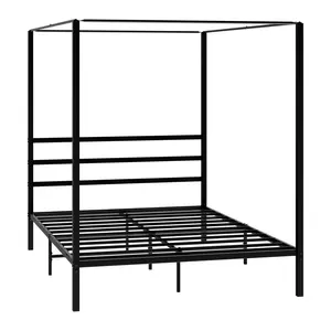 SuperDeal Full Size Canopy Bed Frame Metal Slats 800lbs Mattress Foundation W/Headboard & Under Bed Storage, No Box Spring Needed