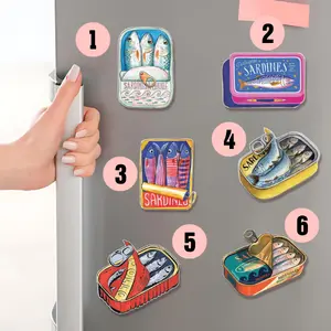 Retro Sardine Can Sticker or Fridge Magnet, Acrylic Magnet Set, Vintage Style Magnets, Retro Kitchen Decor, Ccean Themed Decor