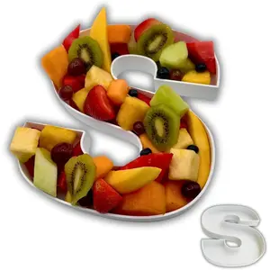 Hard Plastic Reusable Fillable Letters Numbers Serving Trays for Party Decoration (S, White)