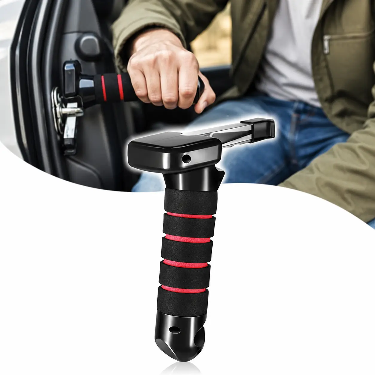 Portable Multi-purpose Car Safety Hammer Assist Handle, for Elderly Daily Riding & Emergency Vehicle Escape, Universal Automotive Safety Tool, Integrated Seatbelt Cutter Stable Hand Grip for Getting On/Off Cars
