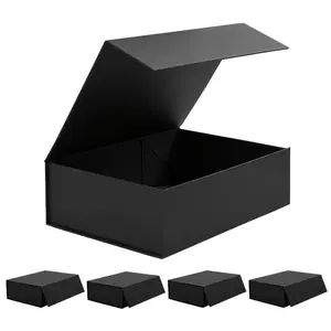 Elegant Black Foldable Magnetic Gift Box, Large Sturdy Flip Top Storage Packaging Box for Wedding Gift Boxes, Birthday Favor Boxes, Christmas Present Boxes, Party Treat Packaging