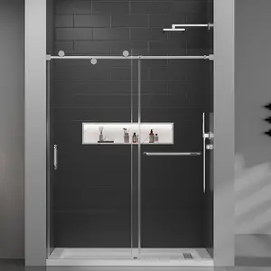 O01- Frameless Shower Door with Soft Close 5/16" Clear Tempered Glass Single Sliding Easy to Clean Maintain Install Easily Size 60"x76"