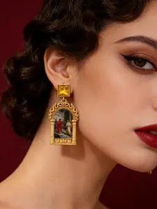 Vintage Mythical Character Painted Earrings, Rhinestone Design, Palace Style, Simple and Versatile Jewelry, Pair of Antique Ear Studs