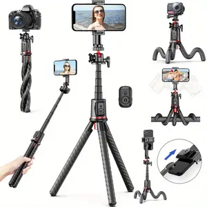 Flexible Portable Tripod Selfie Stick, Octopus Flexible Tripod, Vlog Shooting Stabilizer Adjustable Height Tripod, With Wireless Remote Control And Universal Clip, Universal 1/4 Thread Connector, Suitable For Mobile Phones, Adjustable Tripod Stand