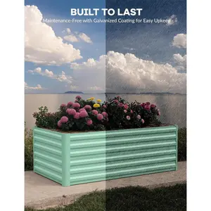 8x4x2Ft Raised Garden Bed Square Metal Planter Box - 0.5mm Thick Galvanized Steel For Outdoor Use, Ergonomic Height, Easy Tool-Assembly, Open-Bottom Design For Ground Root Access,Green