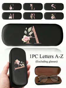 Elegant Eyeglass Case with Floral and Letter A-Z Design, Unisex Hard Shell Protection, Soft Durable Lining, Portable for Travel, Glasses Protection