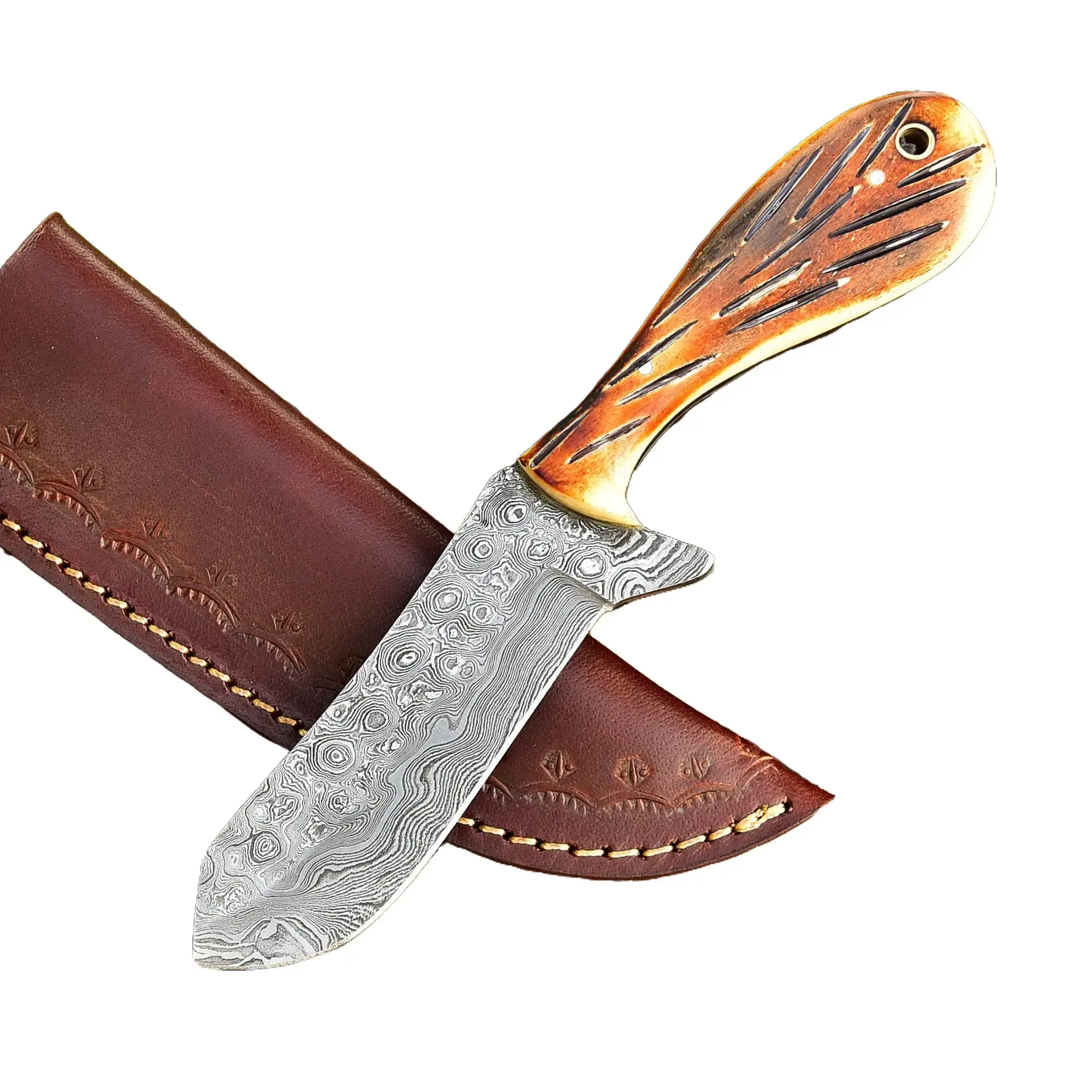 Custom Handcrafted Damascus Steel Fixed Blade Skinner Knife Outdoor Knife With Free leather Sheath