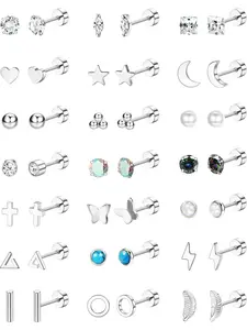 21 Pairs Hypoallergenic Flat Back Stud Earrings, Stainless Steel Earrings for Sensitive Ears, Cartilage Earring Set, All Seasons