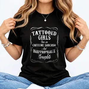 Women's Tattooed Girls Print Round Neck Tee, Vintage Trendy Casual Chic Minimalist Short Sleeve T-shirt for Daily Wear, Ladies Summer, Top, Streetwear, Womenswear