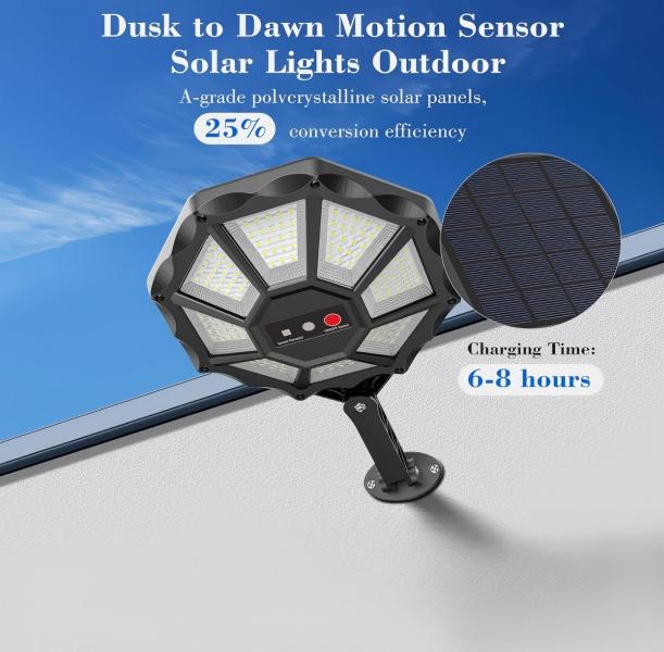 Solar LED Flood Lights Outdoor, Motion Sensor Dusk to Dawn Waterproof Security Lights, Solar Powered Exterior Lighting for Yard, Garage, Patio, Porch, Garden, Pathway, Parking Lot
