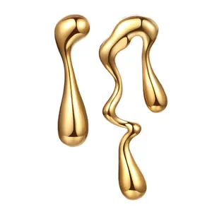 OIDEA Women's Gold Non-Tarnish Anti-Rust Stainless Steel Mismatched Teardrop Earrings, Asymmetric Water Drop Dangle Artistic Glamorous Statement Jewelry, Gold Statement Earrings, Non Tarnish Earrings