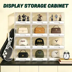 【Mother's Day Gift】FlairLiving 1/2 Pack Transparent Display Storage Case for Baseball Caps, Shoes, Bags, Action Figures and Collectibles,Clear Stackable Hat Organizer with Magnetic Door & Sliding Tray,  Home Space Saving Storage tiktokshopspringglowup