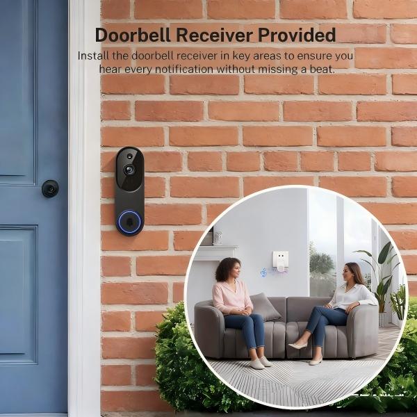 1080p Portable Wi-Fi Video Doorbell Camera with Dual-Way Talk, Infrared Night Vision, Secure Cloud Storage, Intelligent AI Motion Detection, Compatible with 2.4GHz Wi-Fi