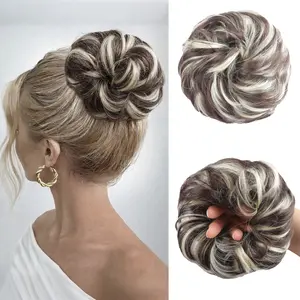 Messy Bun Hair Piece - Wavy Synthetic Chignon Scrunchies for Instant Volume Elastic Bun Ponytail Hair Extensions Thick Hairpieces for Women Daily Use