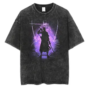 Retro Vintage "Roronoa Zoro - Asura" - One Picece Anime Single Printed Oversized Mineral Washed Unisex T-Shirt Gift For Anime Fan Cotton Menswear