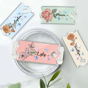 Custom Birth Flower Tumbler Tag for 20-40oz Stanley Drinkware, Custom Birthday Flower 40z 30 20oz Tumbler Tag, Personalized Birth Flower Tumbler Tag, Custom Name Tag Birthday Gift, Stanley Accessories Tag, Personalized Name Tag Birthday Gift
