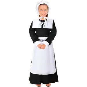Colonial Girl Costume Dress Pilgrim Costume Pilgrim Girl Thanksgiving Halloween Cosplay Girls Women Costumes