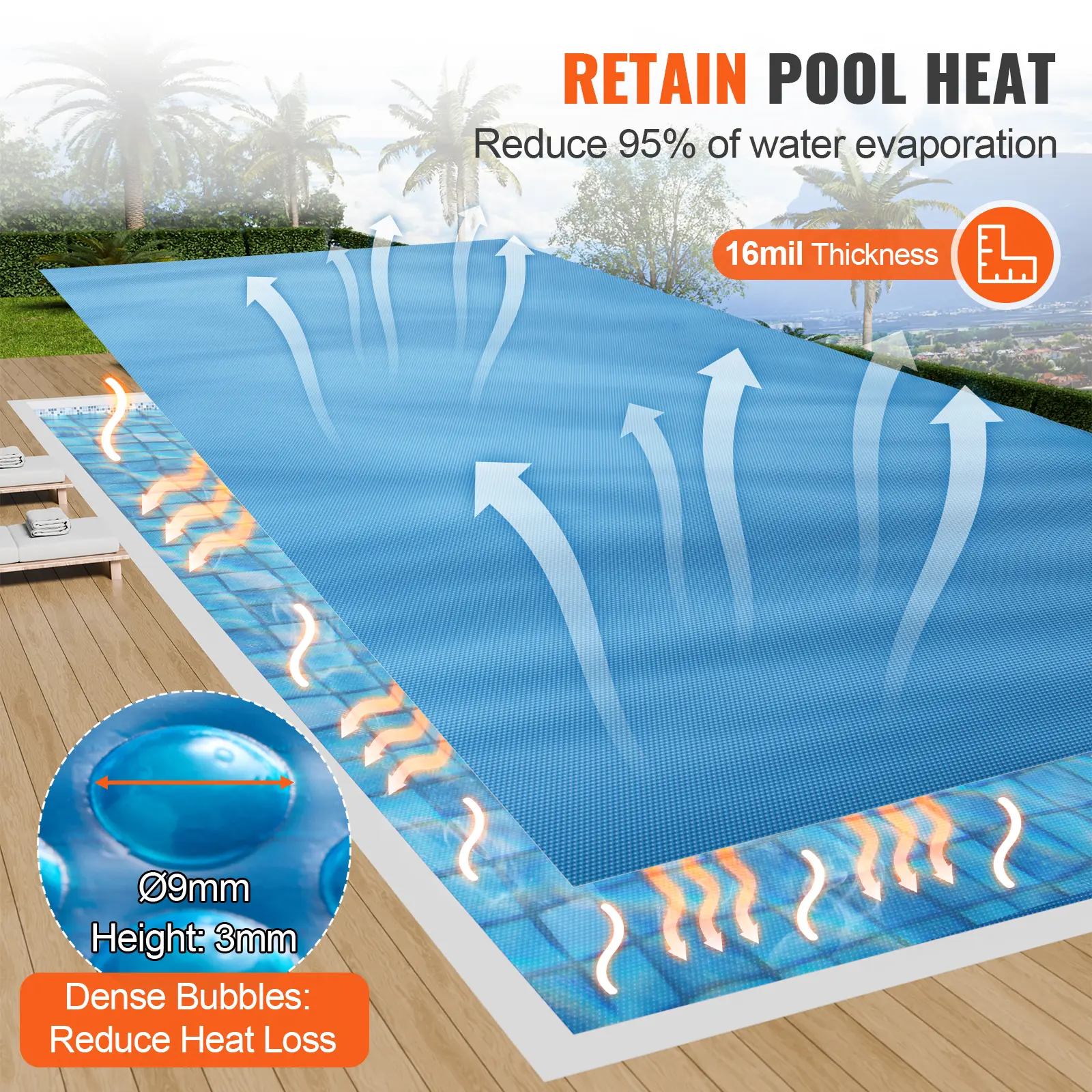 【Summerfinds】VEVOR Solar Pool Cover 24 x 12 ft Rectangle Solar Blanket for PoolsInground Above Ground Swimming Pool Solar Cover16 mil Solar Covers Blue Thick