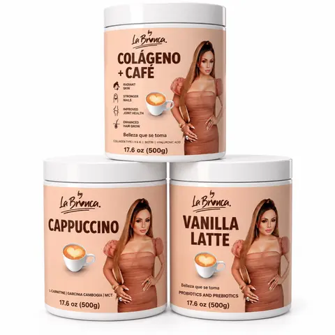 By La Bronca 3-Coffee Dietary Supplement Bundle - Vanilla Latte, Cappuccino, Collagen-Infused, 500g Natural Vitamin Nutrition Support