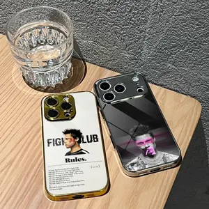 Fight Boxing Club Phone Case For iPhone 17 16 15 14 13 12 Pro Max Plus Electroplated Metal Bumper Case Slim Tempered Glass Back Advanced Materials Shockproof Anti-Scratch Luxury Case Fashion Durable Stylish