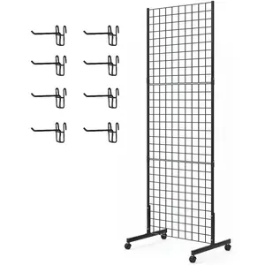 1 Pack 2'x 5' Pieces Gridwall Panels Stand with T-Base, Black Wire Grid Wall Rack with Wheels, Craft Display Rack, Retail Display Stand, More 8 Pieces