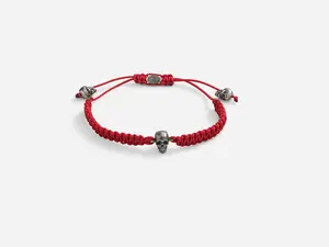 Degs & Sal Red Skull Bead Bracelet - Handmade in Italy with Sturdy Red Rope & Silver Skull Beads - Adjustable Pulley Mechanism - Lifetime Warranty