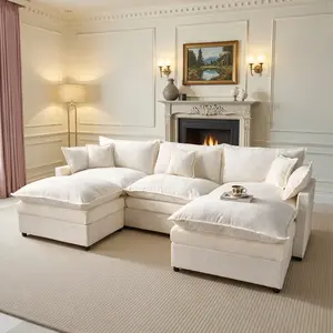 CAODOC Modular Sectional Sofa 108" U-Shaped Modern Comfy Cloud Couch, 5-Seat Chenille Deep Seat Sofa with Throw Pillow & Movable Ottoman for Living Room, Bedroom and Apartment