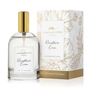 Rainflower Linen Eau de Parfum 100 ml - Skin-Drenched-Goodness Fragrance in Glass Bottle with Gold Cap