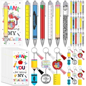 10/24 Sets Back to School Teacher Appreciation Gifts Bulk Teacher Thank You Gifts with Ballpoint Pens Sticky Notes Keychain Card Bag Employee Appreciation Gift for Teachers Funny Work Pens School Party Favors School Office Supplies