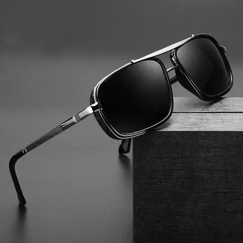 Vintage Punk Polarized Sunglasses for Men UV400 Steampunk Square Shades Stylish Summer Eyewear for Driving, Travel & Outdoor Activities