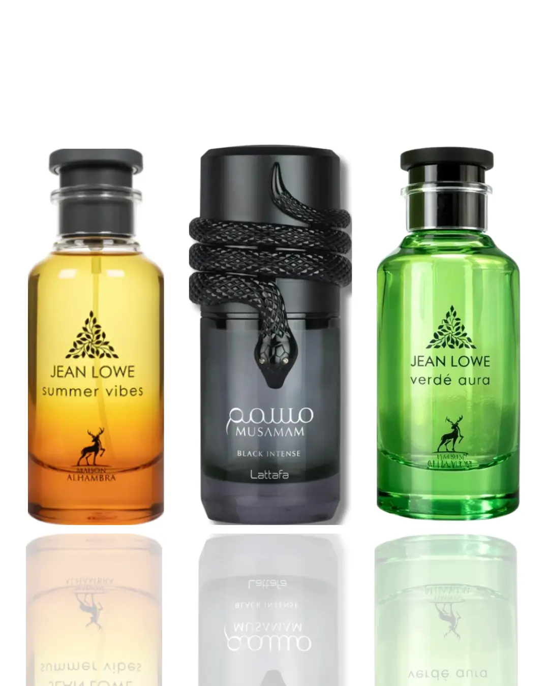 Lattafa Unisex 3-Piece Fragrance Bundle Set - 3 Scents (Jean Lowe Summer Vibe Perfume, Jean Lowe Verde Aura, Musamam Black) - Citrus Floral, Uplifting Daywear Fragrance, Three Scents